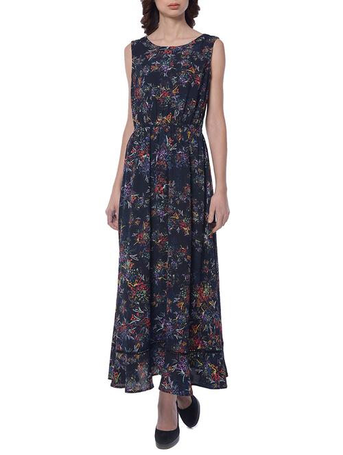 navy blue floral maxi dress - 15117138 - Very Small Image - 1