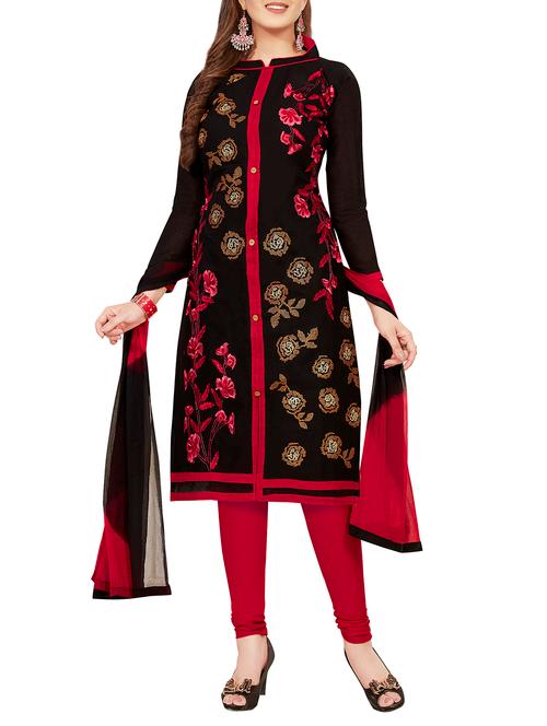 black unstitched churidaar suit - 15117334 - Very Small Image - 1
