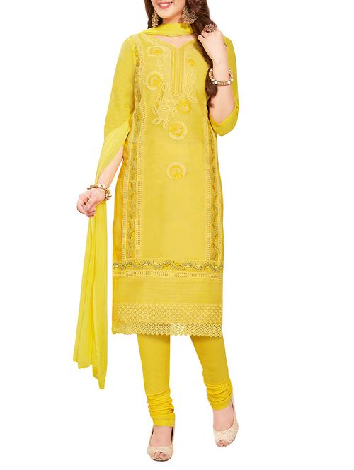 yellow unstitched churidaar suit - 15117335 - Very Small Image - 1