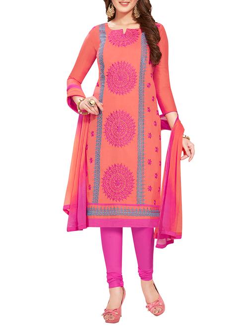 orange unstitched churidaar suit - 15117336 - Very Small Image - 1
