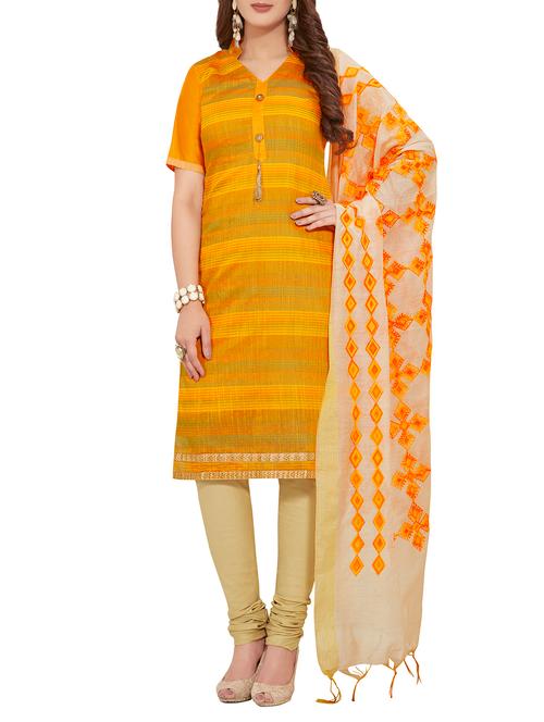 yellow unstitched churidaar suit - 15117350 - Very Small Image - 1
