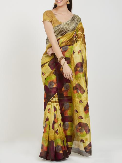 yellow bhagalpuri saree with blouse - 15118163 - Very Small Image - 1