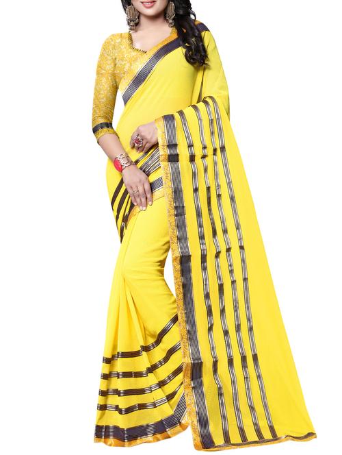 yellow chiffon bordered saree with blouse - 15118661 - Very Small Image - 1