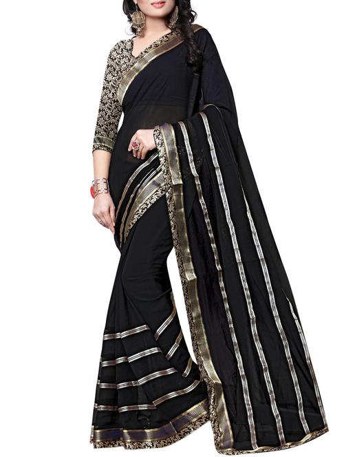 black chiffon bordered saree with blouse - 15118664 - Very Small Image - 1