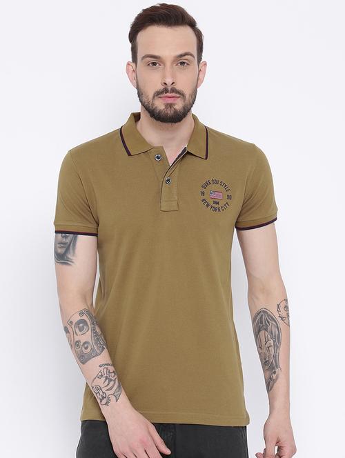 brown solid polo t-shirt - 15119126 - Very Small Image - 1