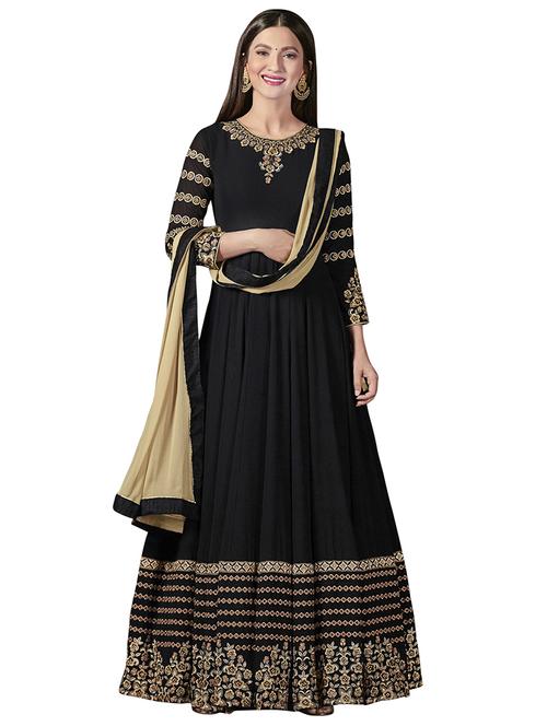 embroidered semi-stitched anarkali suit - 15119309 - Very Small Image - 1