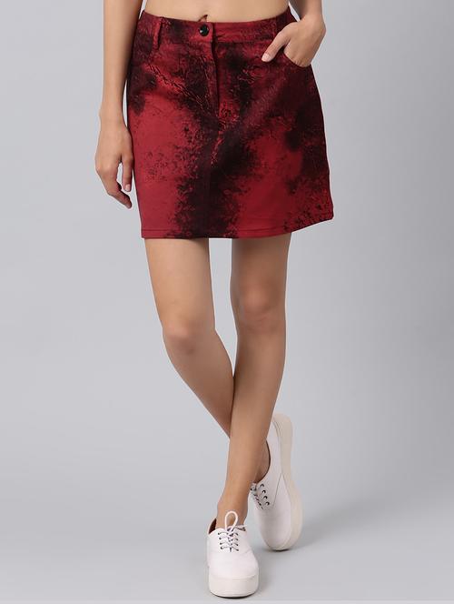 maroon printed a-line skirt - 15120288 - Very Small Image - 1