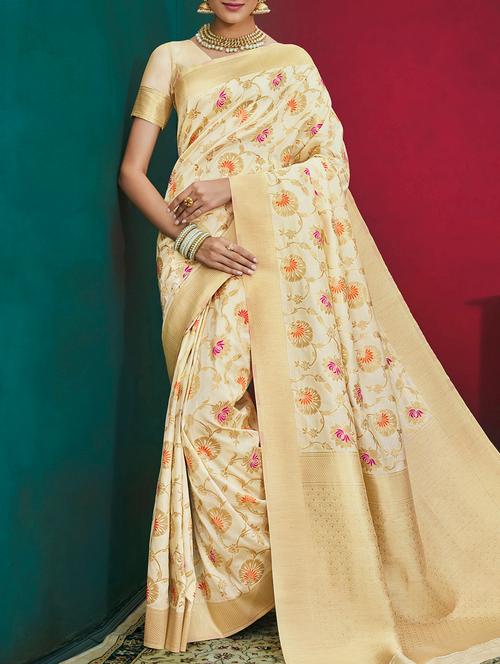 delicate golden zari woven saree - 15120764 - Very Small Image - 1