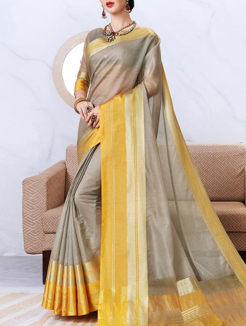 grey art silk bordered saree - 15120778 - Very Small Image - 1