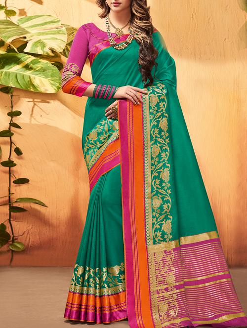 contrast bordered saree - 15120788 - Very Small Image - 1