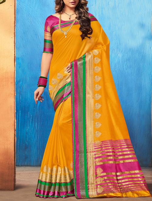 contrast bordered saree - 15120792 - Very Small Image - 1