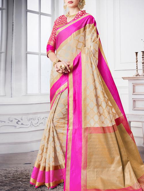 contrast bordered zari woven saree - 15120797 - Very Small Image - 1