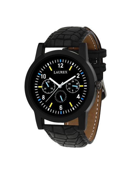 laurex round dial leatherette strap watch - 15121281 - Very Small Image - 1