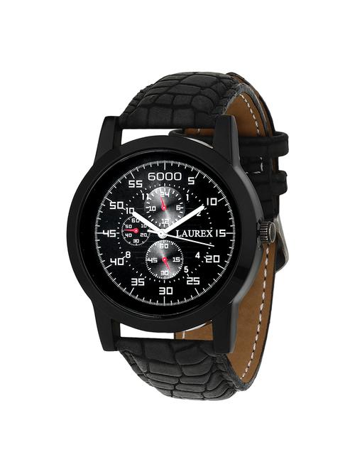 laurex round dial leatherette strap watch - 15121284 - Very Small Image - 1