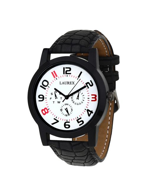laurex round dial leatherette strap watch - 15121286 - Very Small Image - 1