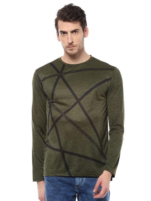 olive green polyester front print t-shirt - 15121535 - Very Small Image - 1