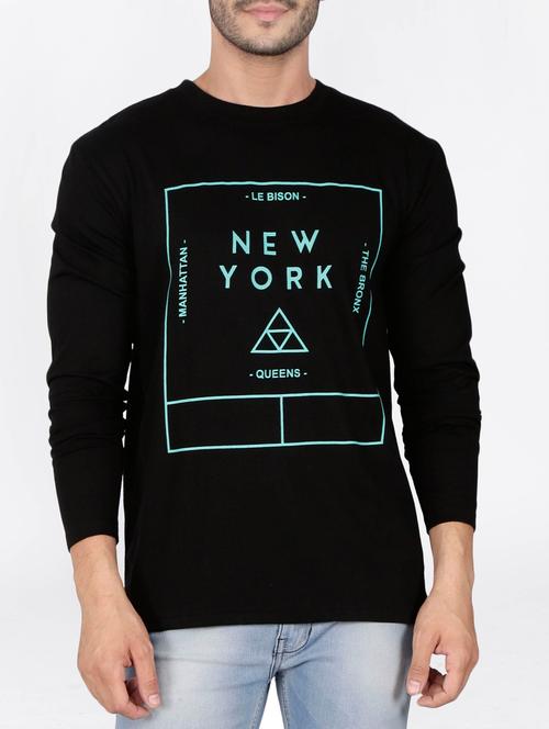 black cotton chest print tshirt - 15121694 - Very Small Image - 1