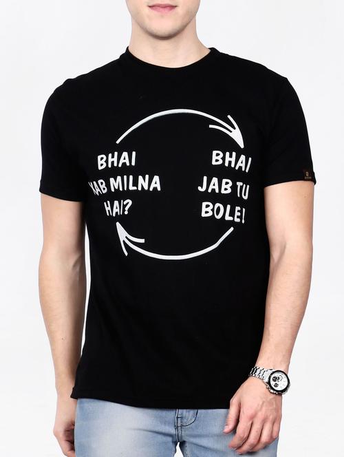 black cotton chest print tshirt - 15121707 - Very Small Image - 1