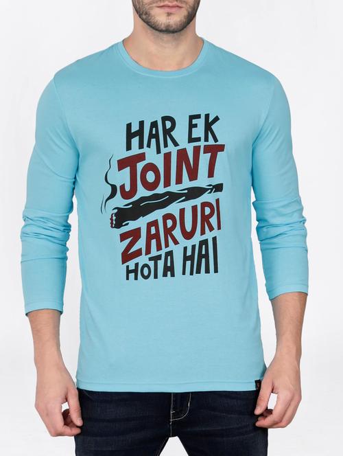 blue cotton chest print tshirt - 15121725 - Very Small Image - 1