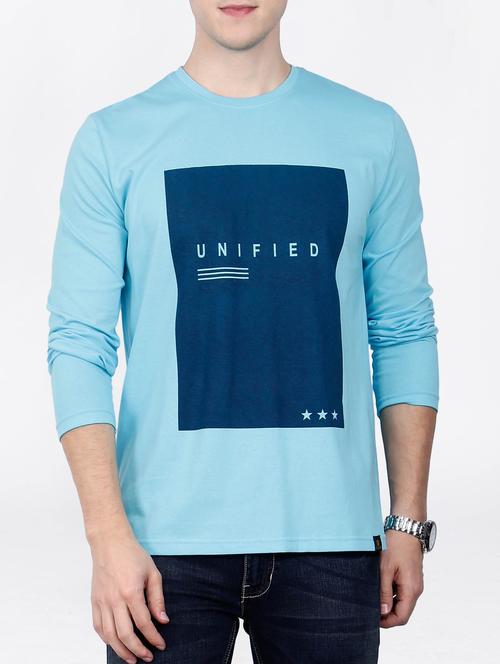 blue cotton chest print tshirt - 15121751 - Very Small Image - 1