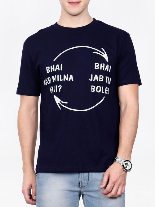 blue cotton chest print tshirt - 15121760 - Very Small Image - 1