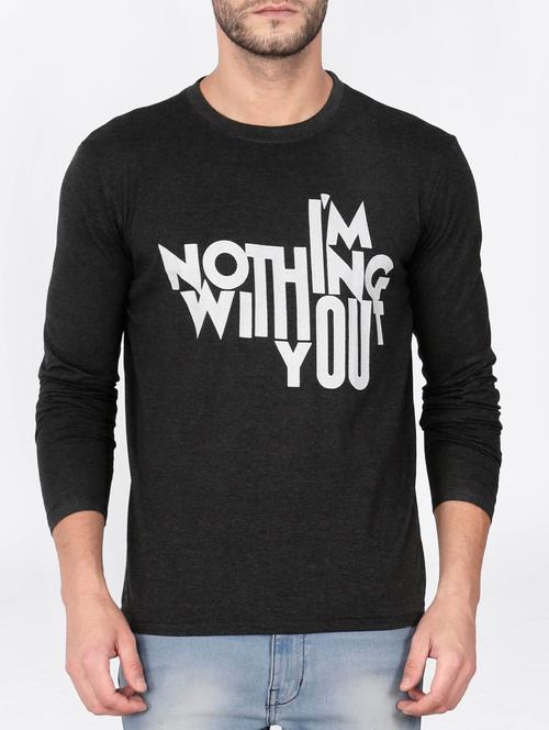 black cotton chest print tshirt - 15121774 - Very Small Image - 1