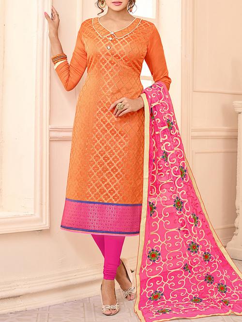 orange unstitched churidaar suit - 15122092 - Very Small Image - 1