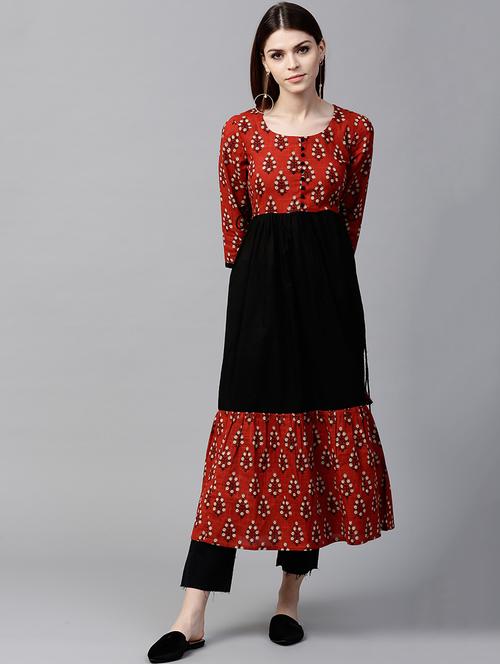 contrast tiered kurta - 15122094 - Very Small Image - 1
