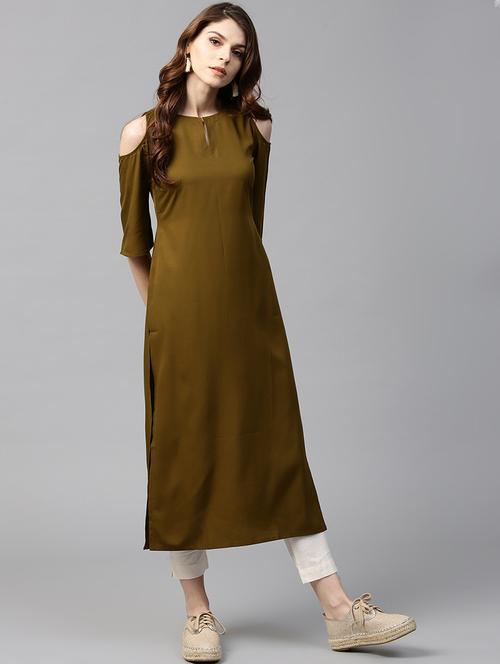 green crepe straight kurta - 15122141 - Very Small Image - 1