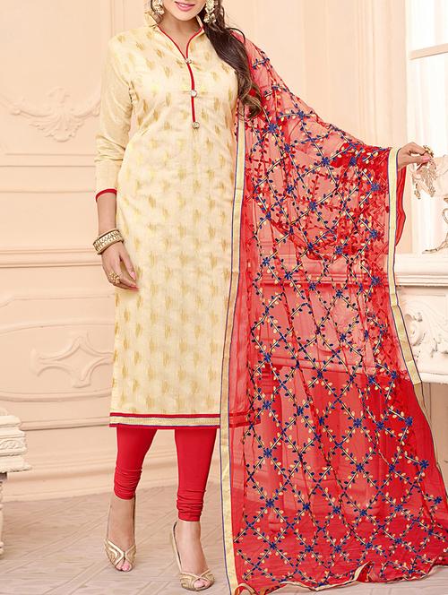 cream unstitched churidaar suit - 15122158 - Very Small Image - 1