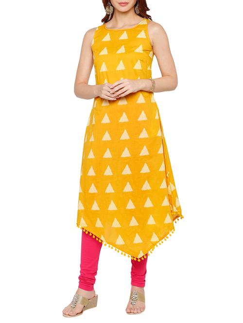 yellow cotton asymmetrical kurta - 15122343 - Very Small Image - 1