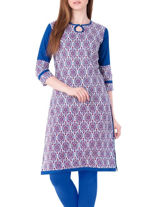 blue cotton straight kurta - 15122368 - Very Small Image - 1