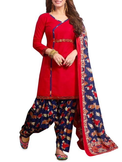 red unstitched salwar suit - 15122476 - Very Small Image - 1