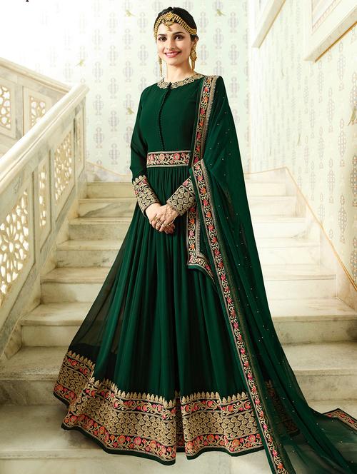 green semi-stitched anarkali suits - 15122501 - Very Small Image - 1