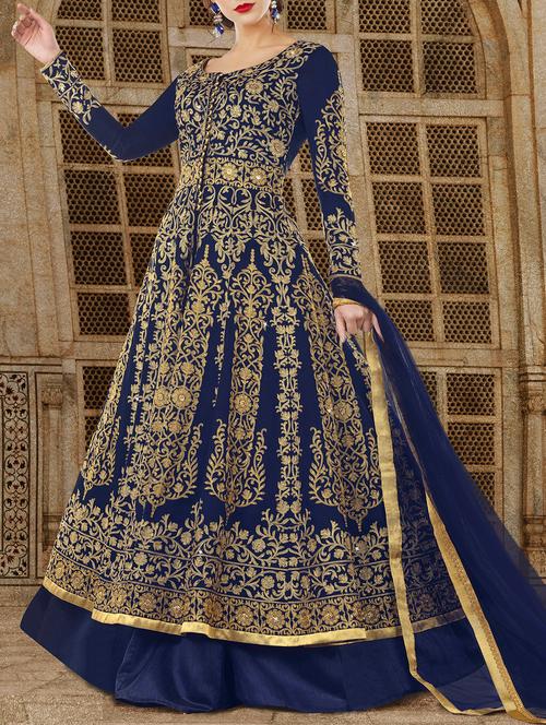 blue embroidered semi-stitched anarkali suit - 15122514 - Very Small Image - 1