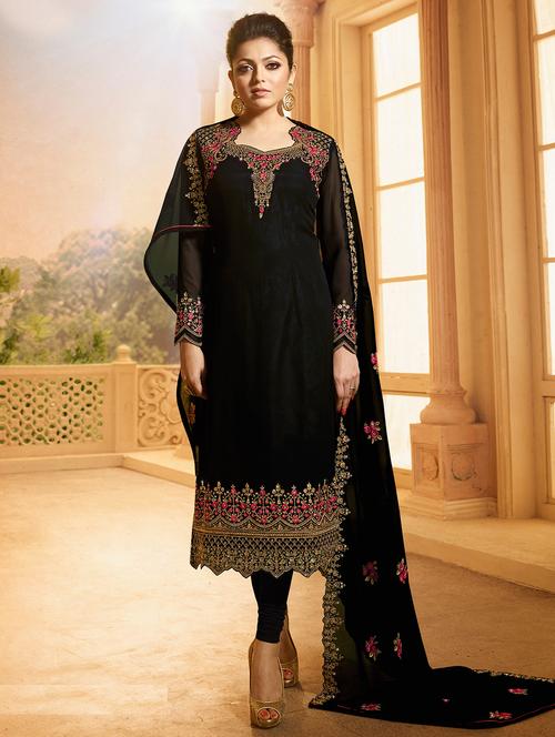 black georgette semistitched suit - 15122528 - Very Small Image - 1