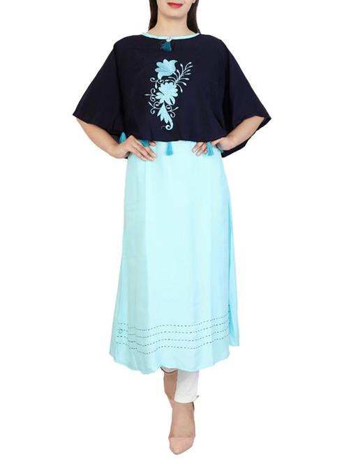 turquoise rayon layered kurta - 15122610 - Very Small Image - 1
