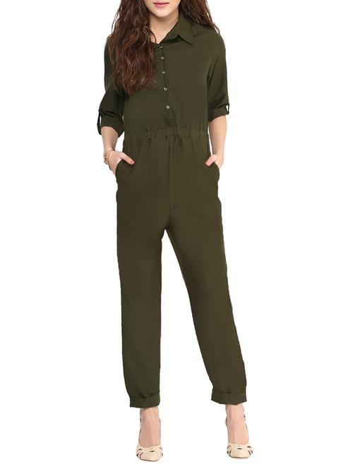 olive crepe full leg jumpsuit - 15123465 - Very Small Image - 1