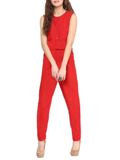 red crepe full leg jumpsuit - 15123467 - Very Small Image - 1