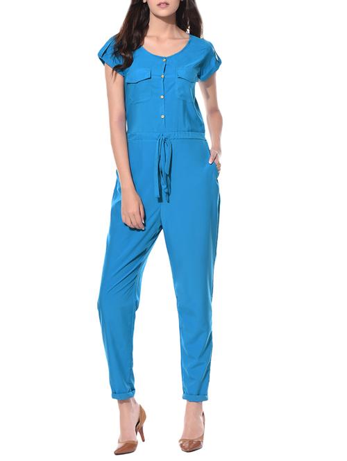 blue crepe full leg jumpsuit - 15123470 - Very Small Image - 1