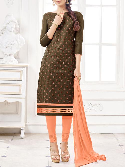 brown embroidered unstitched churidaar suit - 15124947 - Very Small Image - 1
