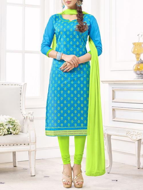 blue embroidered unstitched churidaar suit - 15124955 - Very Small Image - 1