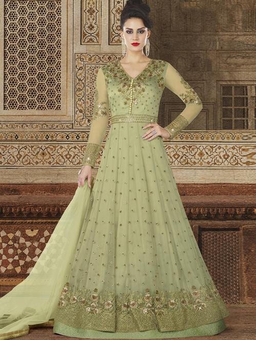 natural embroidered semi-stitched anarkali suit - 15125704 - Very Small Image - 1
