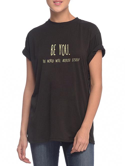 black slogan printed cotton tee - 15125730 - Very Small Image - 1