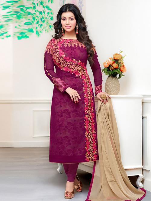 magenta unstitched churidaar suits - 15126140 - Very Small Image - 1