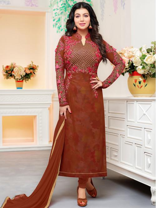 embroidered unstitched churidaar suits - 15126141 - Very Small Image - 1