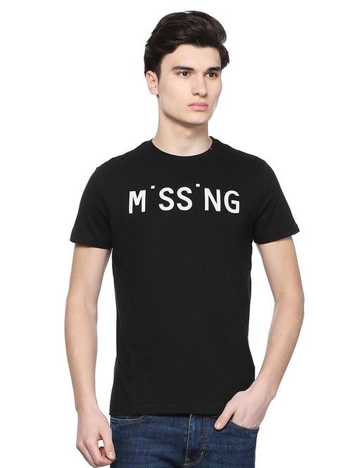black cotton chest print t-shirt - 15126472 - Very Small Image - 1