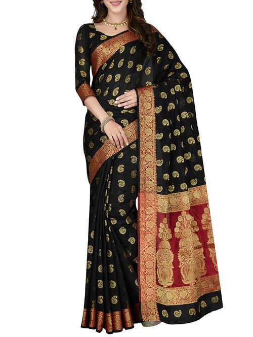 black cotton blend saree with blouse - 15126901 - Very Small Image - 1
