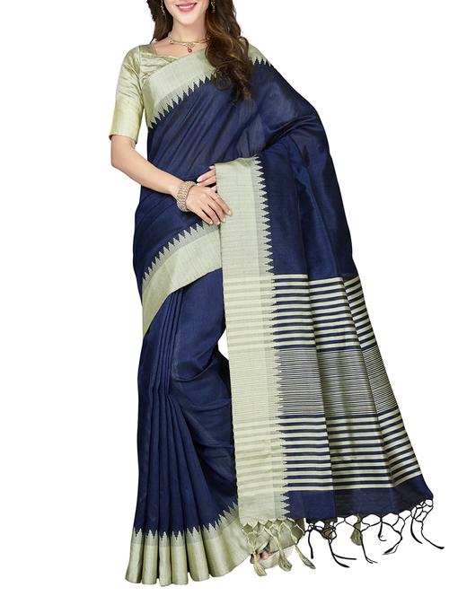 blue art silk bordered saree with blouse - 15126905 - Very Small Image - 1