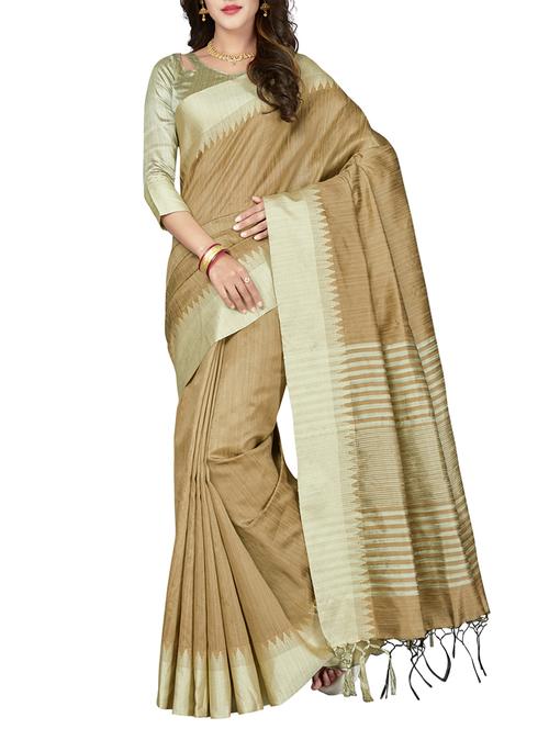 beige silk bordered saree with blouse - 15126909 - Very Small Image - 1